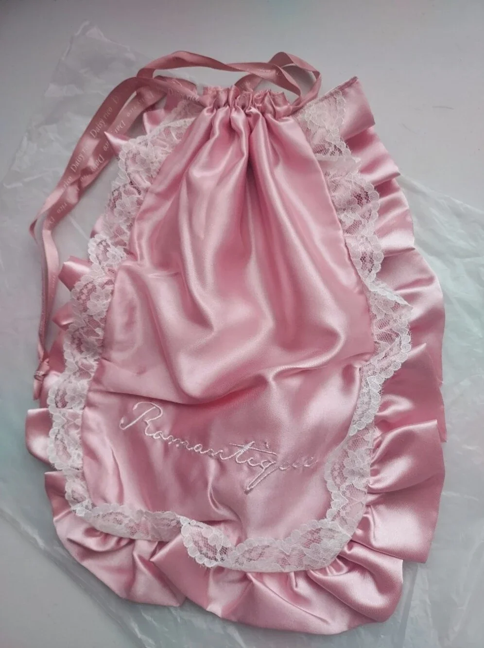 Japan brand Pink lace Satin Lace cloths cosmetic drawstring bag pouch